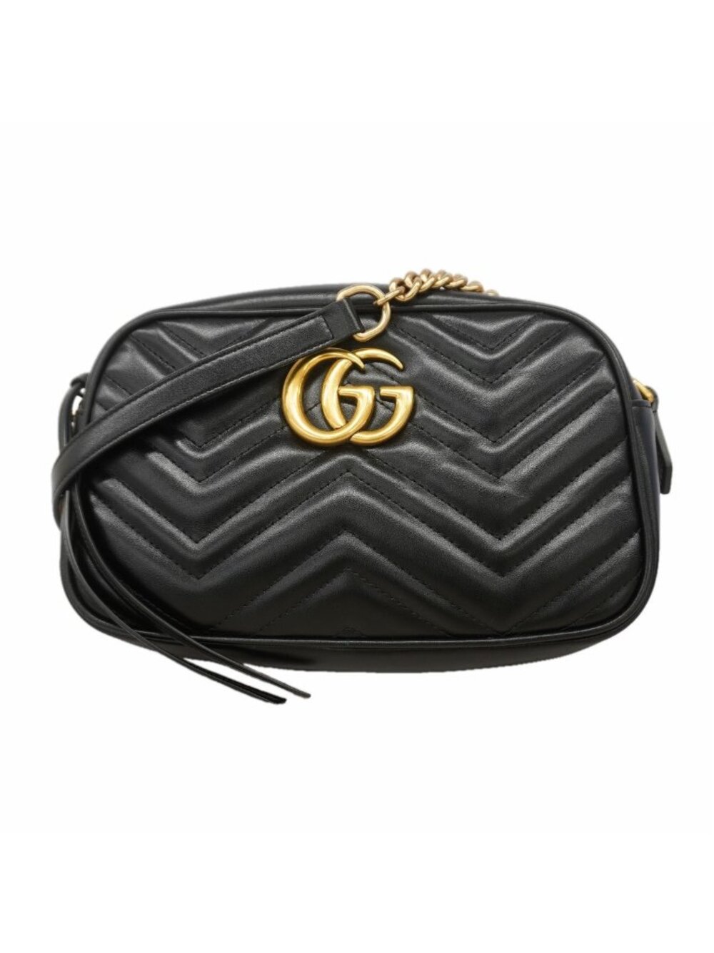 Gucci Shoulder Bag GG Marmont Leather Black Gold